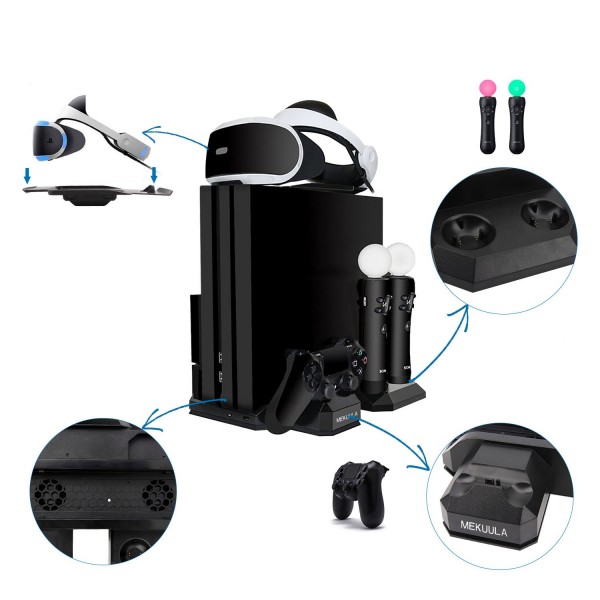 MEKUULA PS4 / PS4 Slim / PS4 Pro Vertical Stand Storage Dual Cooling Fan Cooler
