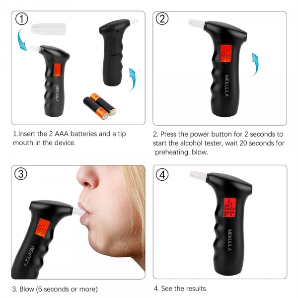 MEKUULA Electronic Alcohol Tester, Digital Alcohol Tester, Breathalyzer Portable Alcohol Tester with LCD Screen + 5 Tips