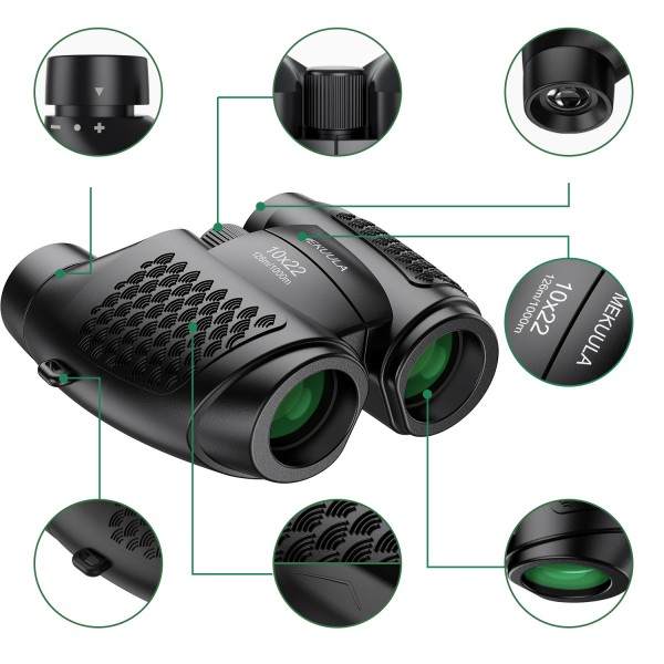 MEKUULA 10x22 Binoculars Compact Portable Binoculars with Weak Light Night Vision Waterproof for Bird Watching Outdoor Sports Games Concerts